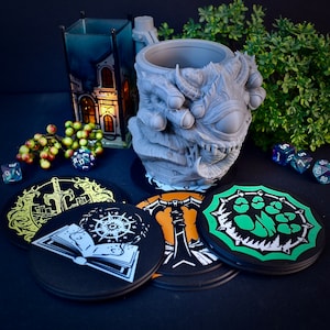 DnD Class Coasters Cup Set, Dungeon Master Gift, Dungeons and Dragons Accessories, RPG Board Game, Tabletop Games, Critical Role, DnD minis