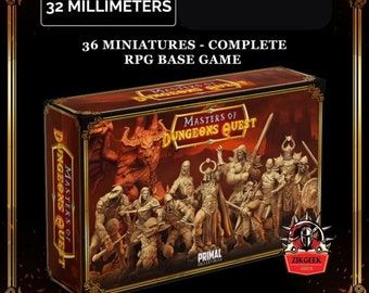 Hero Dungeon Quest x36 Set: 28/32/38mm Fantasy RPG Miniatures for DnD, TTRPG