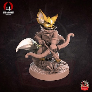 Foxfolk Ranger Miniature – Bow-Wielding and Rifle Forest Fox Scout – 28mm 32mm 38mm Tabletop RPG