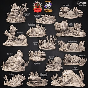Ocean Corals DnD Terrain Miniatures, HeroQuest, RPG Tabletop Spiel, 5e Miniaturen, Malerei Mini, High Detail Diorama 32 mm