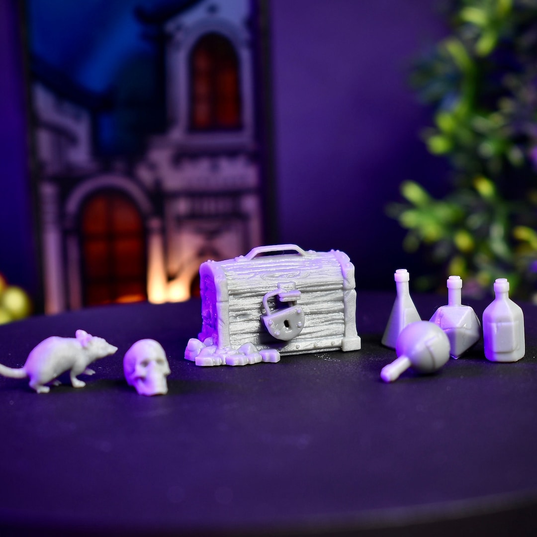 Treasure Chest, Rat, Skull, Potion Flask Bottles Terrain Dnd Miniature