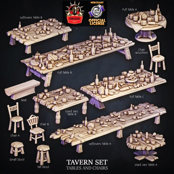 Tavern Bar Props, Tables, Chairs DnD Terrain Miniature, Dungeon Hero Quest, RPG Tabletop Game Set, 5e miniatures, High Detail Diorama