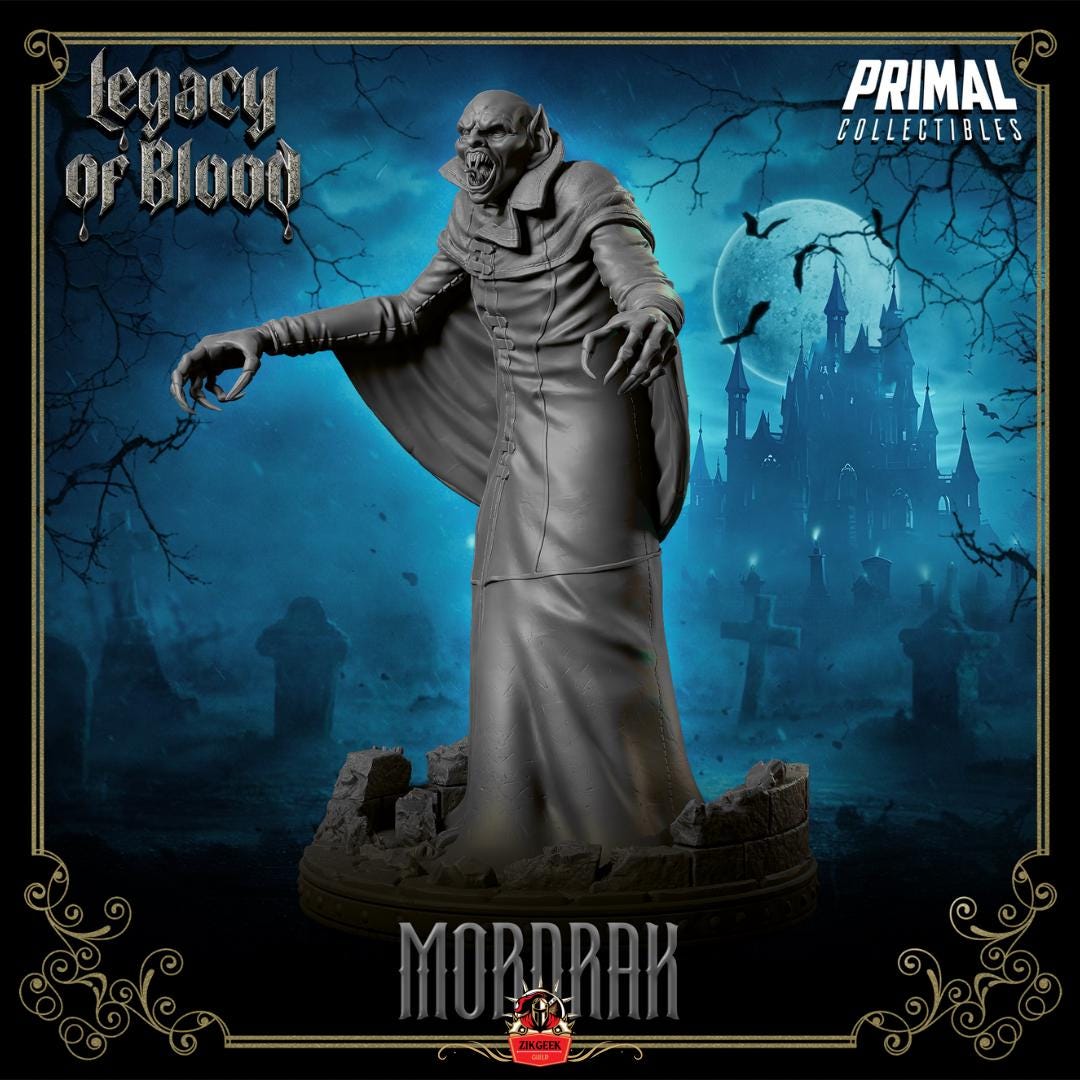 Nosferatu Mordrak Vampire Miniature: 28/32/38mm Fantasy RPG Mini