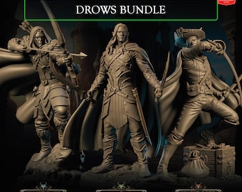 Drows Elf Bundle Ranger Archer Warrior Mercenary DnD Miniatures Dungeons and Dragons Mini Hero Dungeon Quest RPG Board Game DnD Gift 5e