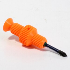 May include: An orange plastic screwdriver with a rubber tip and a blue metal shaft.