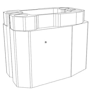 May include: A white, rectangular, wireframe model of a battery pack with a rounded top and six cylindrical protrusions.