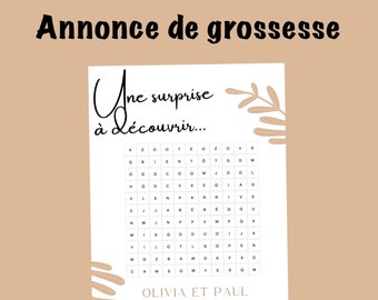 Jeu annonce grossesse à personnaliser original mots mêlés à imprimer pour annoncer l'arrivée de bébé