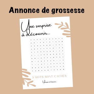 Jeu annonce grossesse original mots mêlés à imprimer pour annoncer l'arrivée de bébé image 3