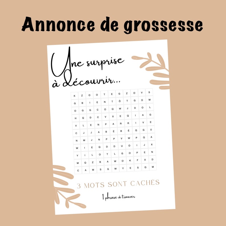 Jeu annonce grossesse original mots mêlés à imprimer pour annoncer l'arrivée de bébé image 3