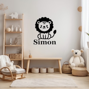 pegatina de león y etiqueta personalizada con nombre para pegar en cualquier tienda en vinilo con letras de palabra o nombre para personalizar león