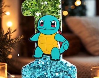 Pokemon themed age candle, personalized number candle, glitter cake topper for kids party