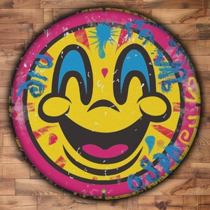 Glückliches Gesicht Rund Teppich Trippy Smiley Gesicht Graffiti Stil