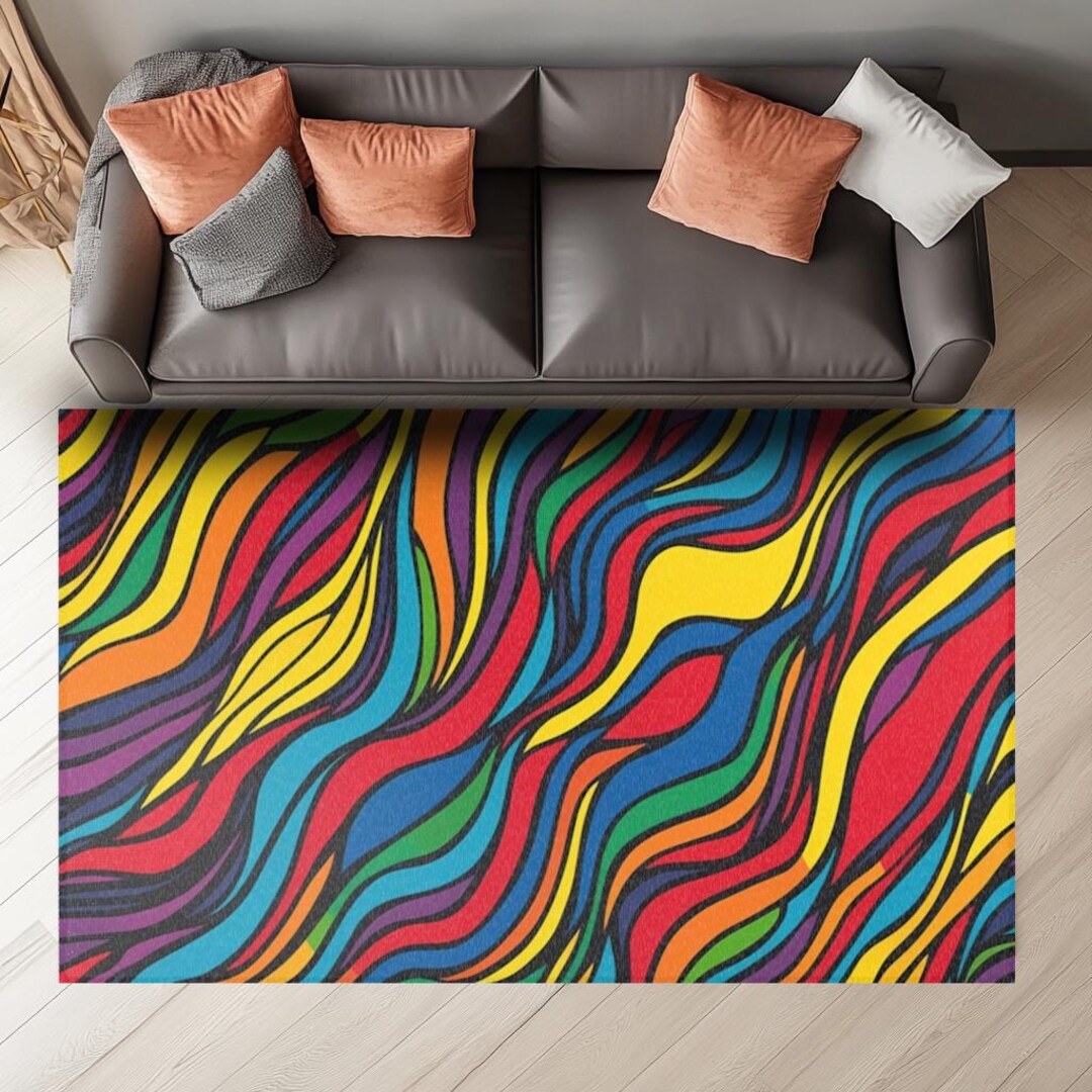 Abstract Line Art Area Rug, Colorful Trippy Rug, 60x36 and 72x48 Floor ...
