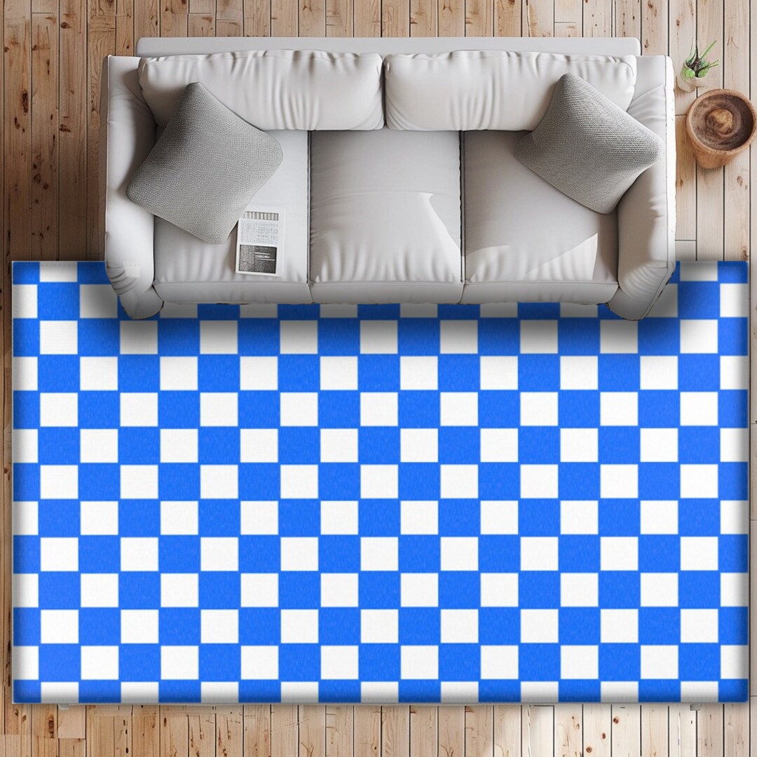 Checkered Area Rug Checker Board Rug Blue and White - Etsy