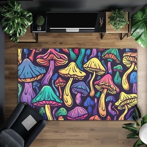 Kolorowy dywan z grzybami, dywan trippy, grzyb z kreskówek, dywan z grzybami,