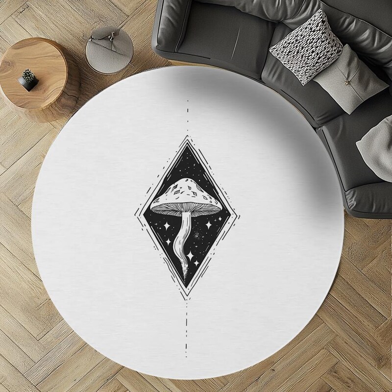 Mushroom Psychedelic Trippy Round Rug