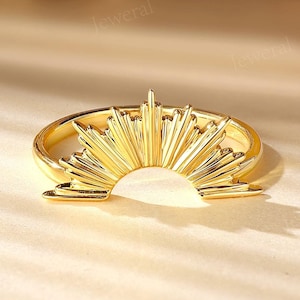 U Shaped Gold Sunburst Ring | Radiant Sunrise-Inspired Design | Symbol of New Beginnings & Hope | Custom Minimalist Jewelry Gifts for Her