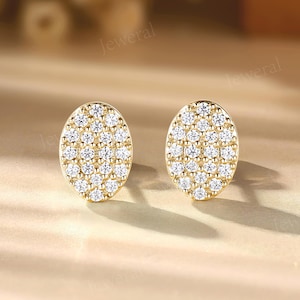 Moissanite Oval Shape Studs Earring,10K Yellow Gold Pave Sparkle Earring,Classic Elegant Wedding Bridal Special Daily Jewelry Gift For Women
