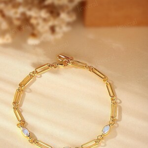 Dainty Moonstone Bracelet: Gold Paperclip or Cable Chain Bracelet, Birthday Gift for Her image 10