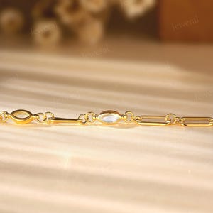 Dainty Moonstone Bracelet: Gold Paperclip or Cable Chain Bracelet, Birthday Gift for Her image 12