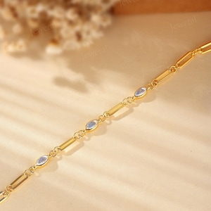Dainty Moonstone Bracelet: Gold Paperclip or Cable Chain Bracelet, Birthday Gift for Her Paperclip Chain