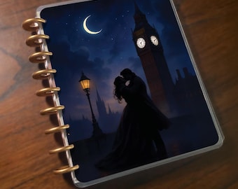 Crescent Moon Romance: Discbound Happy Planner Cover. Laminated, Handmade Planner Supplies.