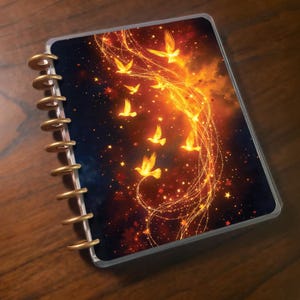Weavers of Time: Handmade Cosmic Fire Birds | Happy Planner Classic|Laminated Planner Cover| Discbound, Custom Interchangeable Notebook.