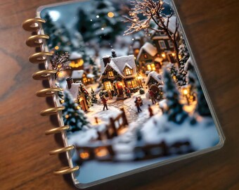 Christmas Village: Discbound Happy Planner Cover. Laminated, Handmade Planner Supplies.