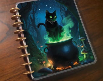 The Cauldron's Voice: Handmade Black Cat Happy Planner Classic Inspired| Laminated Planner Cover| Discbound, Custom Changeable Planner.