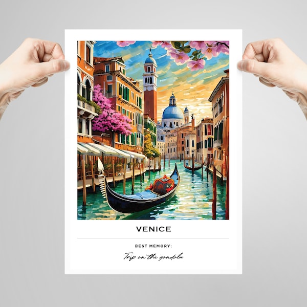 Affiche de voyage à Venise, affiche d'agence de voyages, amateur d'Italie, impression d'art, cadeau de voyage, oeuvre d'art murale personnalisée, globe-trotters, accros aux voyages