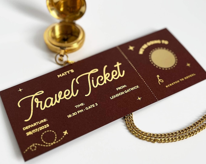 Travel Scratch Off Ticket, Surprise Vacation, Plane Holiday Reveal, Gataway Surprise, Golden Ticket, Custom Scratch Card, Globetrotters