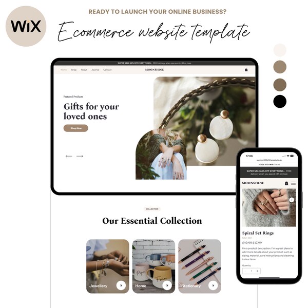 Wix Ecommerce Website Template, for Etsy Sellers, Small Business Owners, Online Stores, Online Shop Template, Wix Template, Wix Brown Theme