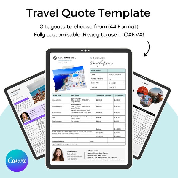 Travel Agent Quote Form Template, Travel Proposal Quote Document, Vacation Quote Template, Holiday Quote, Travel Agency, Canva Templates