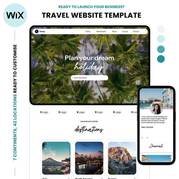 Plantilla de sitio web de viajes de Wix, sitio web premium, para agencia de viajes, agente de viajes, consultor de viajes, blog de viajes, marketing de viajes