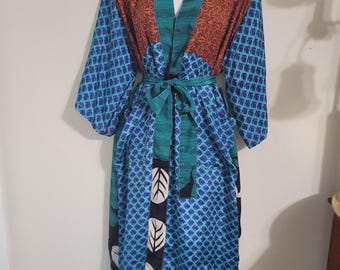 Duster Kimono, Kimono with Belt, Silk Robe with Belt, Vintage Silk Saree Fabric, Handmade