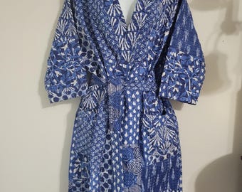 Cotton Kimono, Kimono with Belt, Cotton Robe with Belt, Vintage Kantha Fabric, Handmade