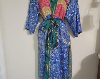 Duster Kimono, Kimono with Belt, Silk Robe with Belt, Vintage Silk Saree Fabric, Handmade