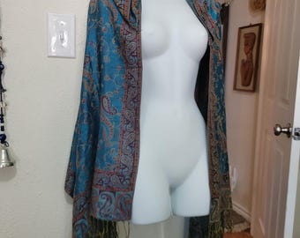 Hooded Pashmina, Scarf, Handmade, festival rave hippie boho, custom order