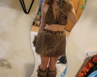 Faux Fur Outfit, Halter, Mini skirt, Ears, Boot Covers, Fur Boots, Rave, Festival, Costume, Cosplay, Halloween costume
