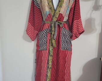 Duster Kimono, Kimono with Belt, Silk Robe with Belt, Vintage Silk Saree Fabric, Handmade