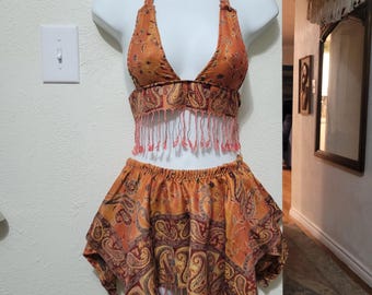 READY TO SHIP, Pashmina Fairy Skirt, Halter Top, Cheeky, Festival Outfit, matching set, fairy, handmade, lollapalooza, elements festival