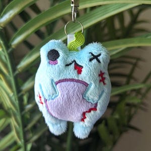 Mort - Blue Zombie Frog Plushie Keychain Handmade