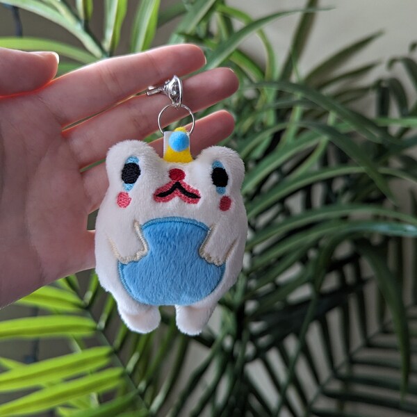 White Clown Frog Plushie Keychain Handmade - Bub Plush