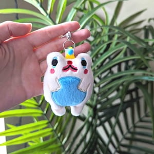 Bub - Porte-clés peluche grenouille clown blanc fait main