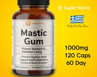 Super Nutra Mastic Gum 1000 mg - for Gastric Health - 120 Veggie Caps - Naturally Sourced Formula Supporting Stomach & Duodenal Health