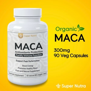 Super Nutra Organic Maca Root Powder Capsules 500mg 90 Capsules Lepidium Meyenii, Non-GMO
