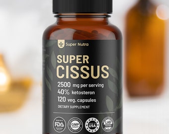 Super Nutra Super Cissus Quadrangularis Extracto 2500 mg Cápsulas Dieta fuerte, huesos y articulaciones saludables - Sin OGM, 120 cápsulas vegetarianas