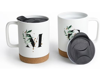 Taza de sublimación de 414 ml con base de corcho y tapa a prueba de salpicaduras (caja de envío marrón)