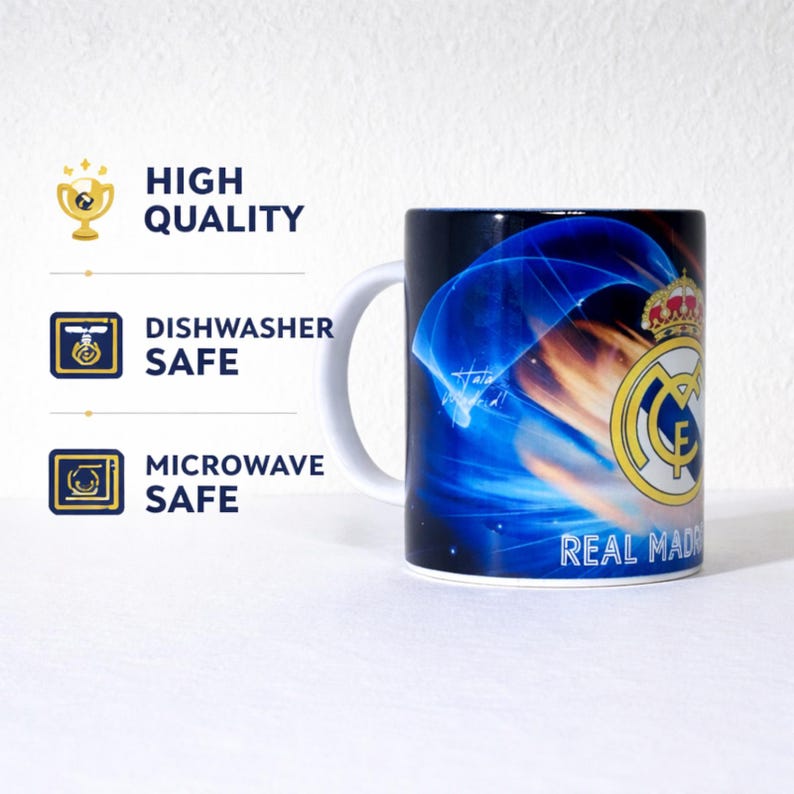 Taza de fútbol del Real Madrid / Cerámica de 15 oz, diseño vibrante imagen 2