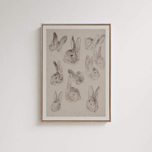 Antique Bunny Rabbit Sketch Poster | Woodland Animal Drawing Wall Art | Childrens Book Illustration, Digital Print, Unisex Nursery Artwork